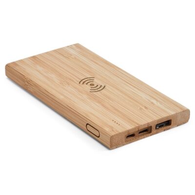 Carregador Wireless Power Bank 5000mAh Bambu Personalizado